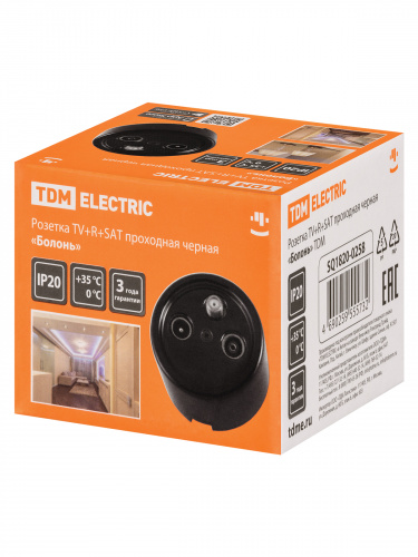 Розетка TDM TV+R+ SAT проходная черная «Болонь» (1/72) (SQ1820-0258) фото 2 Розетка TDM TV+R+ SAT проходная черная «Болонь» (1/72) (SQ1820-0258) фото 2