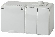 Блок ЭРА, серии ЭРА Эксперт,Розетка+выкл. двойн. гориз. IP65, 16A(10AX)-250В, ОУ, серый (5/50/8 11-7602-03