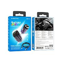 Блок питания автомобильный 1 USB, Type-C Borofone BZ29A, PD36Вт, кабель Type-C - Type-C, цвет: фиолетовый (1/37/148) (6941991108822)