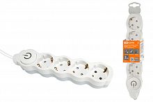 Удлинитель TDM "Люкс" УЛ04В выкл, 4 гнезда, 7м, с/з, с з/ш, ПВС 3х1мм2 16А/250В бело-серый (1/1/15) (SQ1303-0182)
