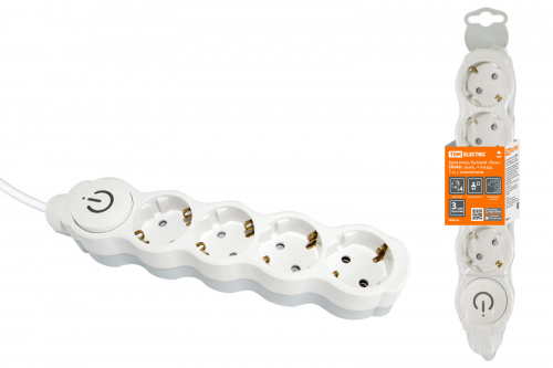 Удлинитель TDM "Люкс" УЛ04В выкл, 4 гнезда, 7м, с/з, с з/ш, ПВС 3х1мм2 16А/250В бело-серый (1/1/15) (SQ1303-0182)