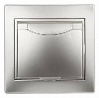 Розетка INTRO 2P+E Schuko с крышкой, 16АХ-250В, скрытой установки, Plano, алюминий (1/10/100/1500) (Б0030062)