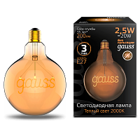 Лампа светодиодная GAUSS Filament G125 2,5W 200lm 2000К Е27 golden GAUSS 1/20 (175802003)