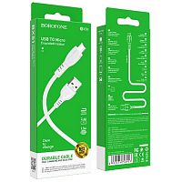 Кабель USB - микро USB Borofone BX51, 1.м, 2.4A, пластик, цвет: белый (1/360) (6931474743923)