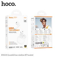 Наушники внутриканальные HOCO EW201 Graceful, пластик, bluetooth 5.4, микрофон, цвет: белый (1/11/110) (6942007641289)