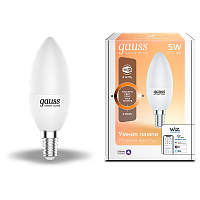 Лампа светодиодная GAUSS Smart Home, Wi-Fi и голосовое управление, програм-ние режимов, диммер, DIM E14 C37 5 Вт 2700К 1/10/40 (1100112)