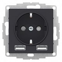 Механизм розетки 3-м С/У ATLASDESIGN 16А IP20 с 2-мя заряд. устройствами USB A+A 5В/2.4А 2х5В/1.2А механизм карбон Systeme Electric ATN001030 (1)