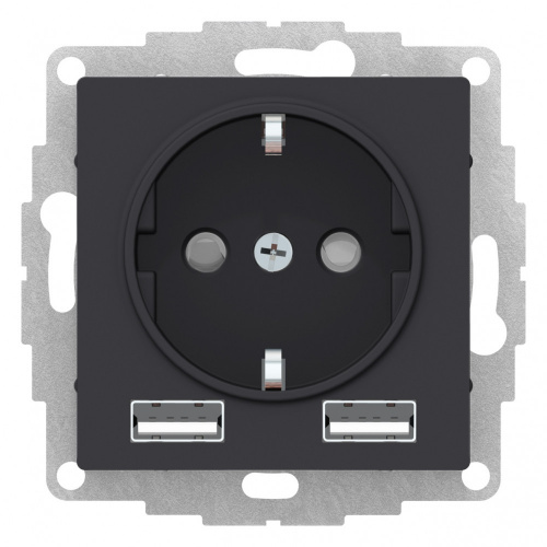 Механизм розетки 3-м С/У ATLASDESIGN 16А IP20 с 2-мя заряд. устройствами USB A+A 5В/2.4А 2х5В/1.2А механизм карбон Systeme Electric ATN001030 (1)