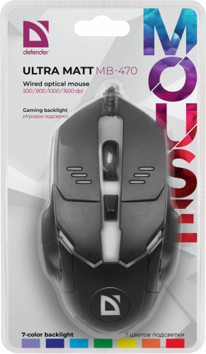 Мышь DEFENDER Ultra Matt MB-470, черный, USB, 7 цветов подсветки, 4 кн., 800-1000dpi (1/40) (52470) фото 10