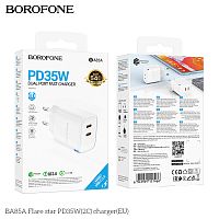 Блок питания сетевой 2 Type-C Borofone BA85A Flare, пластик, PD35Вт, QC3.0, цвет: белый (1/40/160) (6941991117466)