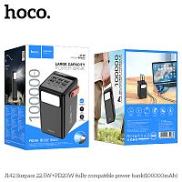 Мобильный аккумулятор Аккумулятор внешний HOCO J142 Surpass, 100000mAh, пластик, 2 USB выхода, 1 Type-C выход, PD20Вт, 2.0А, цвет: чёрный (1/9) (6942007639965)