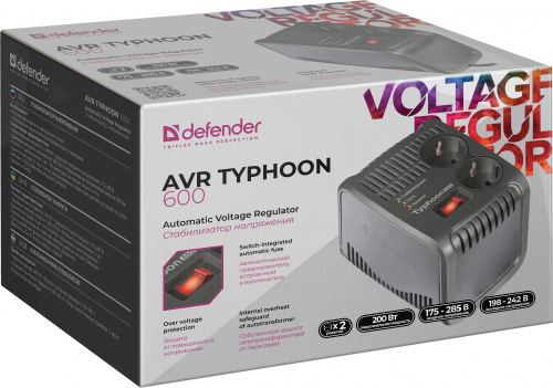 Стабилизатор DEFENDER AVR Typhoon 600, 200 Вт, 2 розетки (1/4) (99032) фото 5