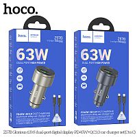 Блок питания автомобильный 1 USB, 1 Type-C HOCO Z57B Glorious, 3.0A, металл, QC3.0, PD63Вт, кабель Type-C - Type-C, цвет: золотой (1/12/120) (6942007633192)