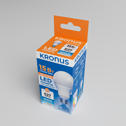 Лампа светодиодная КRONUS A60 груша 15 Вт 220В 6000К Е27 холодный свет (10/100) (KRS-01-0009) фото 2