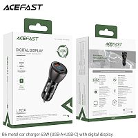 Блок питания автомобильный 1 USB, 1 Type-C ACEFAST B6, 3000mA, пластик, QC3.0, PD63Вт, цвет: чёрный (1/15/120) (6974316280972)