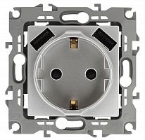 Розетка ЭРА, серии ЭРА 12, 2P+E 16A-250В, штор. с 2xUSB 5В-3А, алюминий (10/100/2000) 12 -4109-03