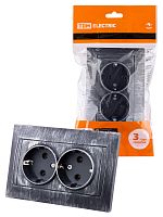 Розетка двойная 2П+З 16А 250В старинное серебро с/у, "Лама" (1/6) TDM (SQ1815-0666)