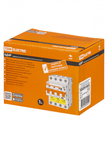 Диф.автомат АД4P 4Р С40 30-100-300мА 6кА тип АС TDM (1/24) (SQ0204-0633) фото 2