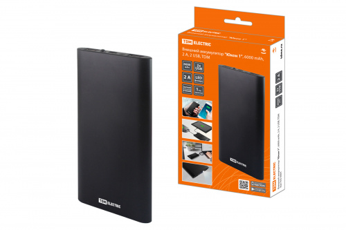 Мобильный аккумулятор Аккумулятор внешний TDM "Юкон 1", 6000 mAh, 2 А, 2 USB, (1/1/40) (SQ1703-0001)