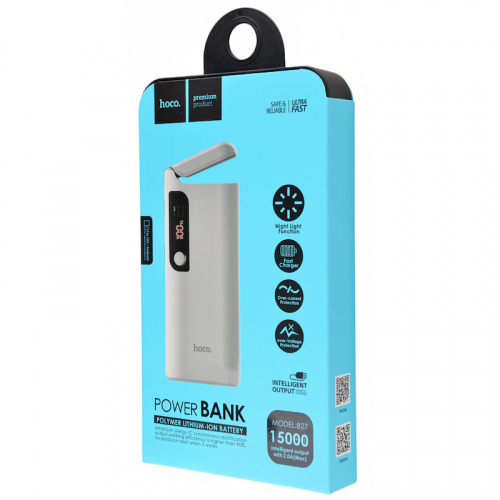 Мобильный аккумулятор Аккумулятор внешний HOCO B27, 15000mAh, 2 USB выхода 2A, Micro-USB вход 2A, настольная лампа, дисплей, пластик, белый (1/33) (6957531052463) фото 5
