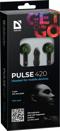 Наушники внутриканальные DEFENDER Pulse-420, вакуумная, регулят. громк., шнур 1.2 м, зеленые (1/80) (63422) фото 8