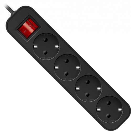 Удлинитель DEFENDER G430 4 розетки, ПВС 3*1,0 мм2, мощность 2200 Вт, ток 10А, черный, с/з, выключатель, 3,0 м (1/45) (99338)