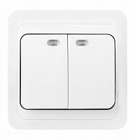 Выключатель SMARTBUY скрытая установка, 2-клавишный с индикатором 10А белый, керамика "Марс" (SBE-02w-10-SW2-1-c) (1/10)