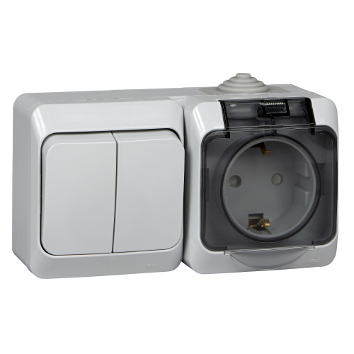 Блок О/У ЭТЮД (2-кл. выкл. + евророз. защ. шторки) IP44 сер. Systeme Electric BPA16-242C (1/7/42)