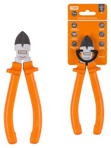 Бокорезы (кусачки), с пластиковыми рукоятками, углеродистая сталь, 180 мм, серия "Гранит" TDM (1/48) (SQ1009-0302)