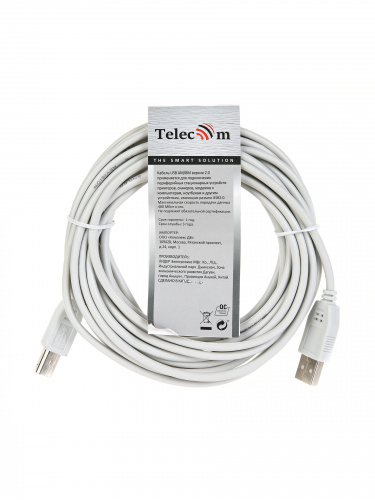 Кабель соединительный USB 2.0 Am/Bm 5.0м TELECOM <TC6900-5M> (1/80) (TC6900-5.0M) фото 3 Кабель соединительный USB 2.0 Am/Bm 5.0м TELECOM <TC6900-5M> (1/80) (TC6900-5.0M) фото 3