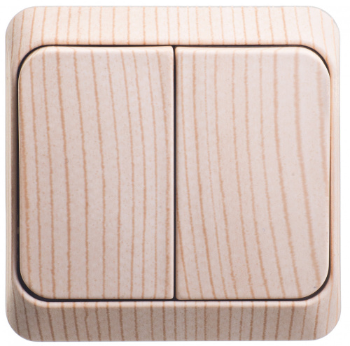 Выключатель 2-кл. О/У ЭТЮД Дача 10А IP20 с подсветкой сосна Systeme Electric BA10-006D (1/25/200)