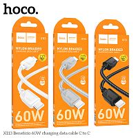 Кабель Type-C - Type-C HOCO X113 Beneficio, 1.0м, круглый, PD60Вт, 3.0А, нейлон, цвет: серый (1/31/310) (6942007646222)
