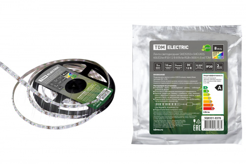 Лента светодиодная TDM SMD5050+SMD2835 60LED/м-IP20-12 В-8 Вт/м-RGB+3000 К (цена за 1 метр/на катушке 5 метров) (5/500) (SQ0331-0376)