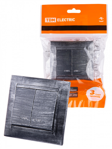 Выключатель 2 кл. с подсветкой 10А старинное серебро с/у, "Лама" (1/10) TDM (SQ1815-0647) Выключатель 2 кл. с подсветкой 10А старинное серебро с/у, "Лама" (1/10) TDM (SQ1815-0647)