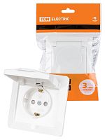 Розетка 2П+З с защ. шт. и крышкой 16А 250В IP44 белая "Ильмень" TDM (1/10/100) (SQ1823-0017)
