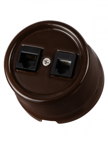 Розетка TDM телефонная RJ11 + компьютерная RJ45 коричневая «Болонь» (1/72) (SQ1820-0452) фото 6