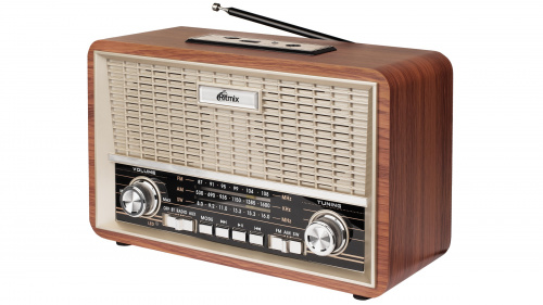 Радиоприемник трёхдиапазонный RITMIX RPR-111 WOOD, Bluetooth, USB флэш/microSD, MP3, вход USB Type-C, AUX-разъём, ретро под дерево (1/18) (80003914) Радиоприемник трёхдиапазонный RITMIX RPR-111 WOOD, Bluetooth, USB флэш/microSD, MP3, вход USB Type-C, AUX-разъём, ретро под дерево (1/18) (80003914)