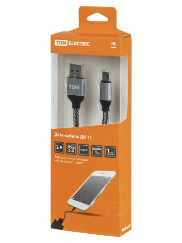 Дата-кабель TDM ДК 11, USB - USB Type-C, 1 м, тканевая оплетка, серый, (1/200) (SQ1810-0311) фото 2 Дата-кабель TDM ДК 11, USB - USB Type-C, 1 м, тканевая оплетка, серый, (1/200) (SQ1810-0311) фото 2