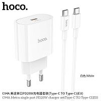 Блок питания сетевой 1 Type-C HOCO C94A, Metro, 3000mA, QC3.0, QC2.0, FCP, SCP, AFC, PD3.0, кабель Type-C, цвет: белый (1/13/130) (6931474762191)
