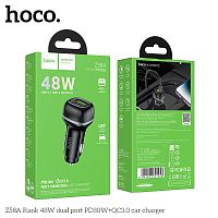 Блок питания автомобильный 1 USB, 1 Type-C HOCO Z58A Rank, 3.0A, пластик, QC3.0, PD30Вт, цвет: чёрный (1/11/110) (6942007641456)