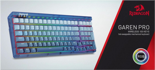 Клавиатура беспроводная игровая REDRAGON Garen Pro RU, BT/2.4G , RGB, градиент, бело-голубая (1/10) (71745) фото 2