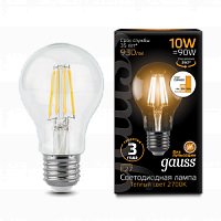 Лампа светодиодная GAUSS Filament А60 10W 930lm 2700К Е27 шаг. диммирование 1/10/40 (102802110-S)