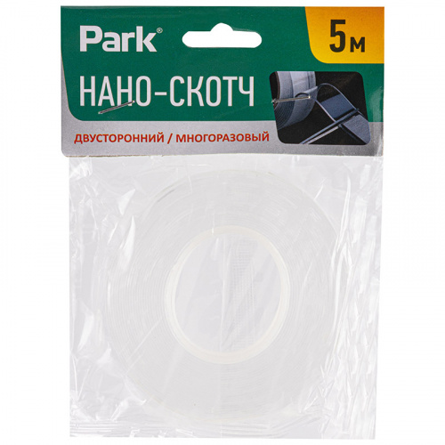 Нано-лента двусторонняя клейкая многоразовая, прозрачная, 5 м, ширина 20 мм Park (1/12/144) (103911) фото 4 Нано-лента двусторонняя клейкая многоразовая, прозрачная, 5 м, ширина 20 мм Park (1/12/144) (103911) фото 4
