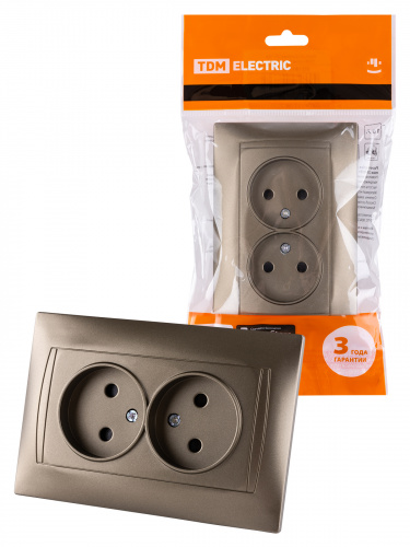 Розетка двойная 2П 10А 250В с защ. шт. бронза , с/у, "Лама" (7/84) TDM (SQ1815-0712)