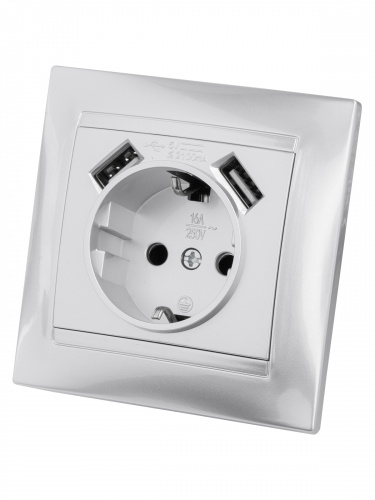 Розетка 2П+З 16А 250В + 2 USB порта 2,1А 5В металлик с/у, "Лама" (1/96) TDM (SQ1815-0242) фото 5 Розетка 2П+З 16А 250В + 2 USB порта 2,1А 5В металлик с/у, "Лама" (1/96) TDM (SQ1815-0242) фото 5