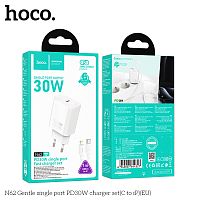 Блок питания сетевой 1 Type-C HOCO N62 Gentle, 3.0A, PD30Вт, кабель Type-C - 8 pin, цвет: белый (1/12/120) (6942007644327)