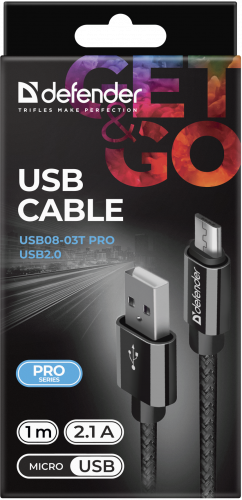 Кабель DEFENDER USB08-03T PRO USB2.0, черный, AM-MicroBM, 1m, 2.1A (1/100) (87802) фото 8