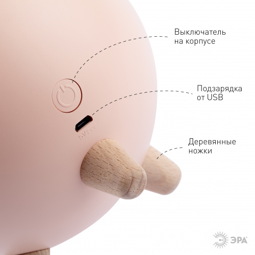 Детский ночник - светильник светодиодный ЭРА NLED-468-1W-P хомяк розовый (1/48) (Б0052816) фото 8