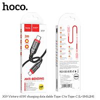 Кабель Type-C - Type-C HOCO X59 Victory, 2.0м, круглый, 3,0А, PD60Вт нейлон, цвет: чёрный (1/33/330) (6931474794178)