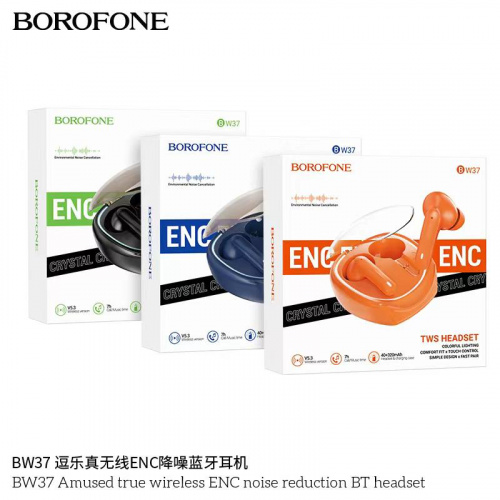 Наушники внутриканальные Borofone BW37 Amused, пластик, bluetooth 5.3, микрофон, цвет: чёрный (1/22/132) (6941991100161)